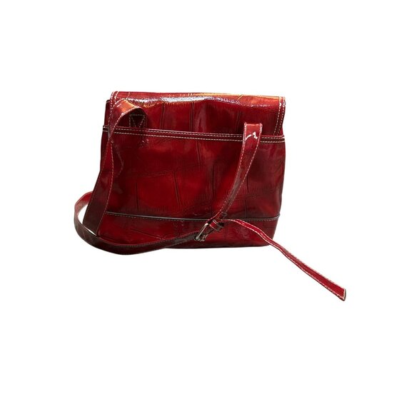 MUNDI Red Patent Leather Vintage Style Crossbody Bag - Picture 8 of 14